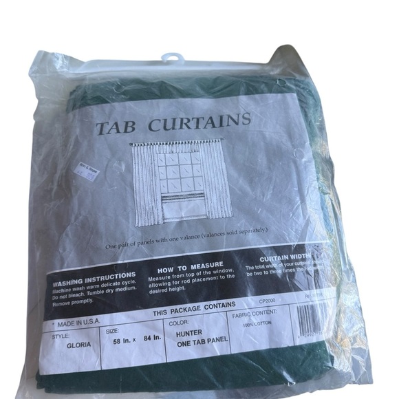 Tab Curtains One Panel - Hunter Green 58 x 84in. 100% cotton made in the USA. - Picture 1 of 6